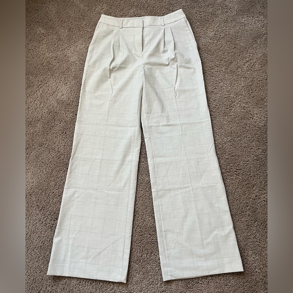 Calvin Klein Light Gray Plaid Wide-Leg Women's Trousers
